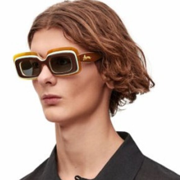 Loewe LW40139U 25E Sunglasses Ivory/Beige/Brown Rectangle Frame, Brown Lenses - Picture 3 of 10